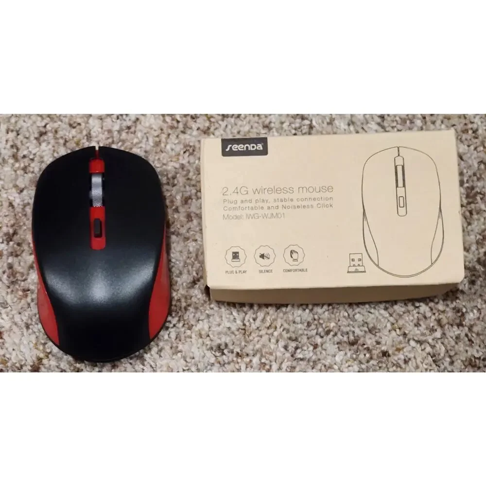 2.4G Wireless Mouse Red & Black Plug and Play Noiseless - Seenda New In Box